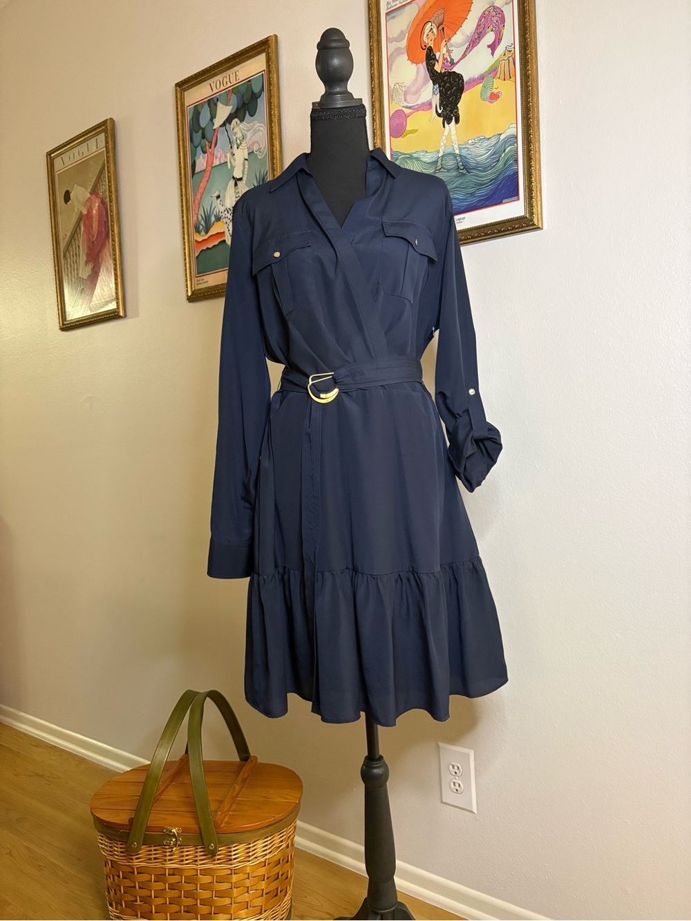 Ralph Lauren Navy Long-Sleeve Shirt Dress with Belt